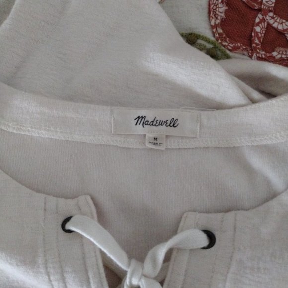 MADEWELL Cream 3/4 Sleeve Cotton-Blend Women's Libra Lace-Up Tee‎ Size M - Picture 10 of 10